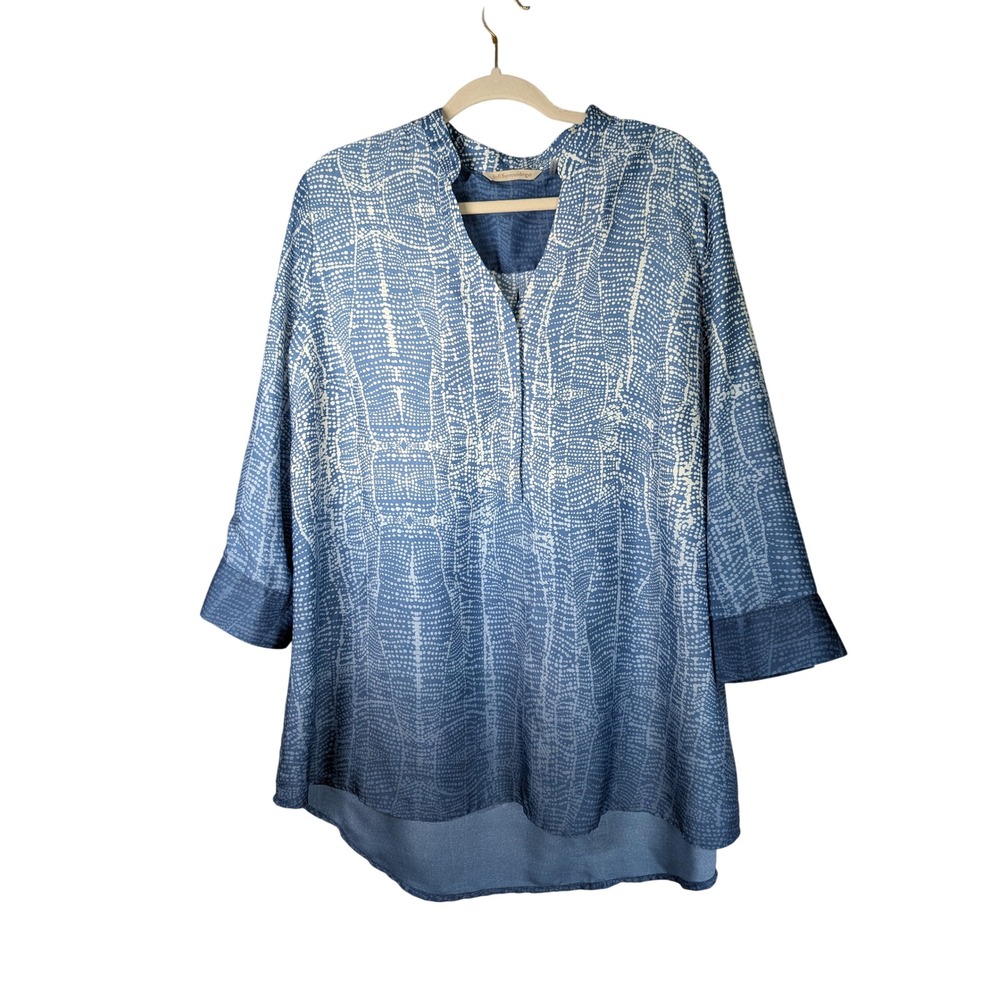 Soft Surroundings Tunic Top Women 1X Blue White Dotted Ombre Split Neck